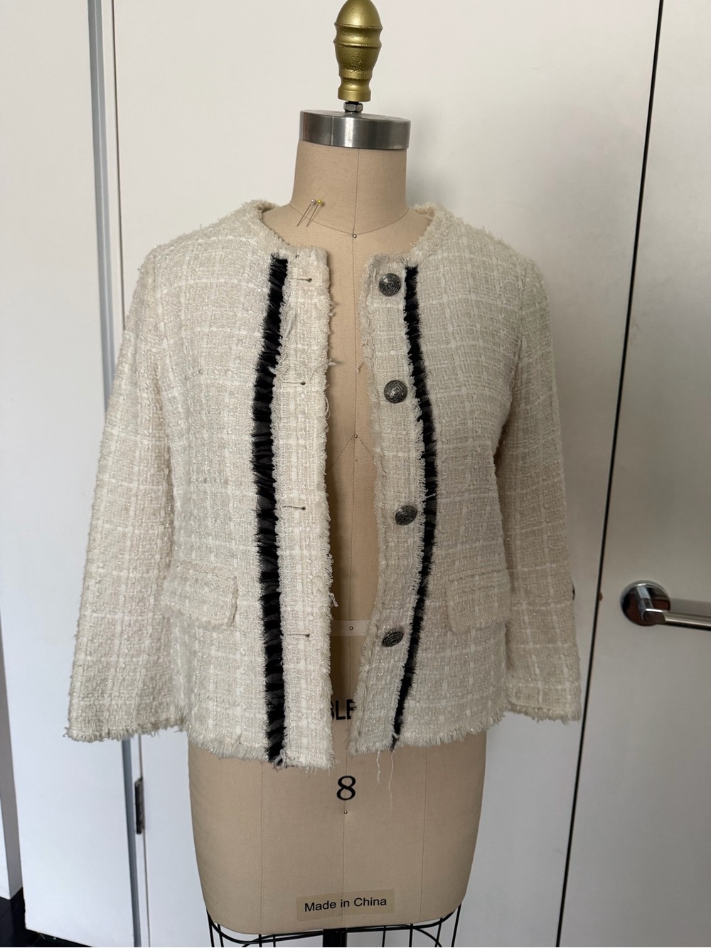 Cream BouclƩ Fringe Trim Jacket - Women's Lightweight Coat